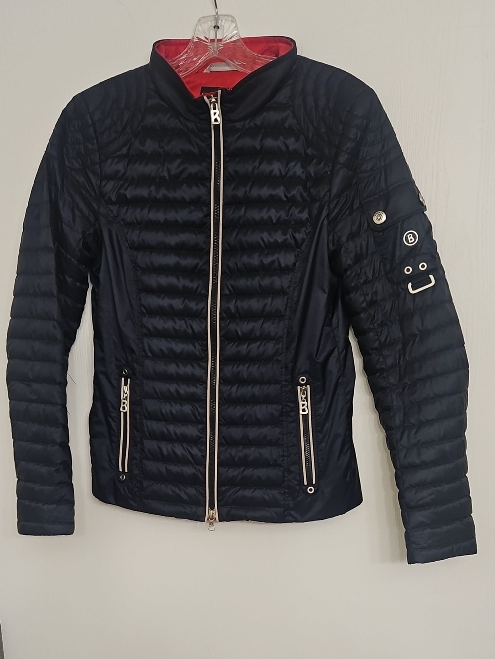 Bogner Navy Quilted Puffer Jacket with Red Lining